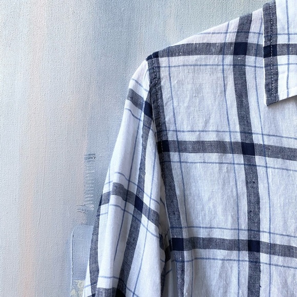 GAP 100% Linen Plaid Button down Shirt XS - Picture 2 of 5